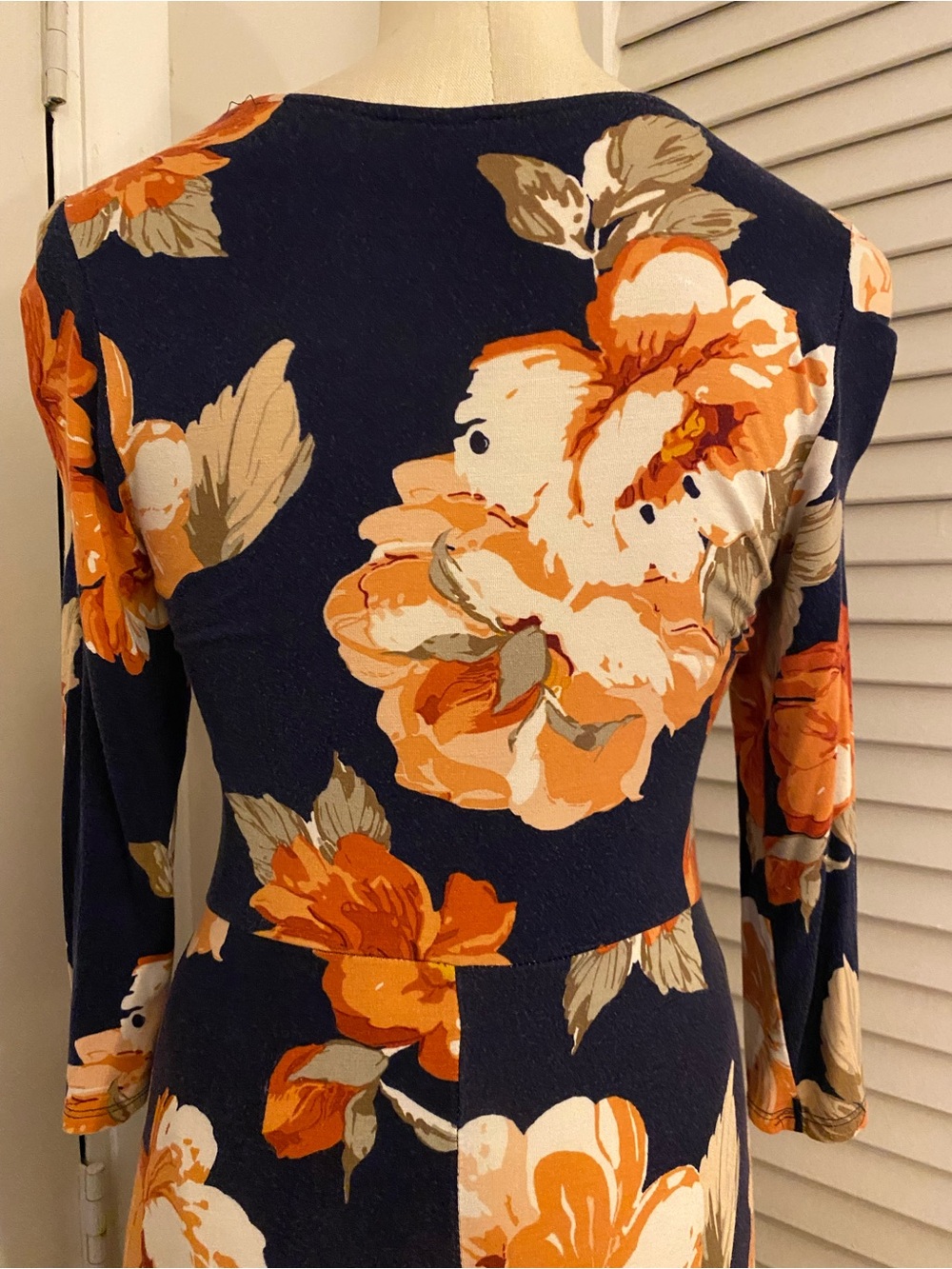 Hello MIZ Navy Maxi Dress with Orange and Cream Floral Print- Size Small - Picture 6 of 8
